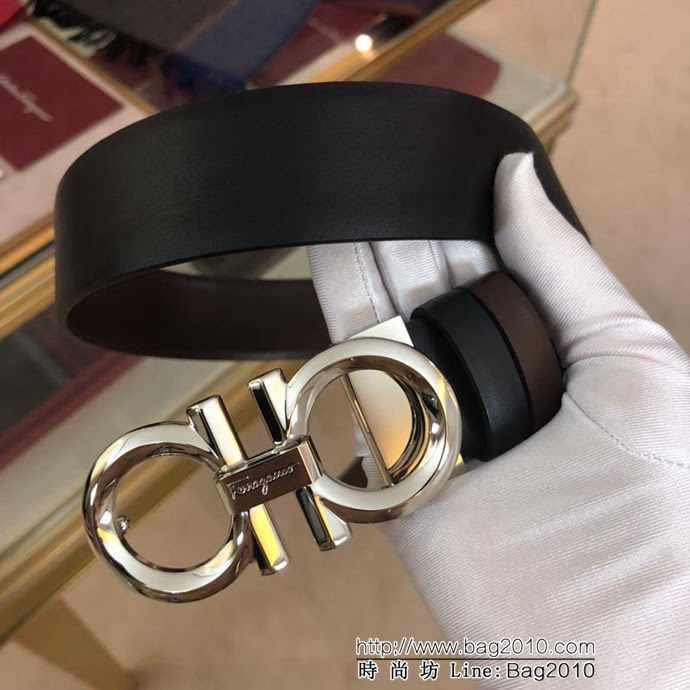 Ferragamo菲拉格慕 雙面進口頭層牛皮軟平紋 精鋼扣 復古風格 男士皮帶  xfp1167